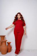 Conjunto Plus Size Vermelho com Blusa e Calça Reta – Tamanhos 44 ao 54