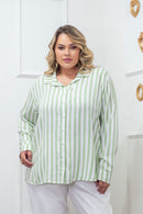Camisa Listrada Verde e Branca Elegância e Conforto para Todos os Momentos