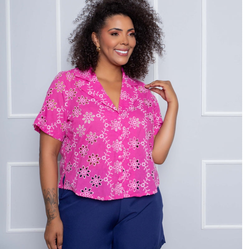 Camisa Cropped Laíse Plus Size Rosa