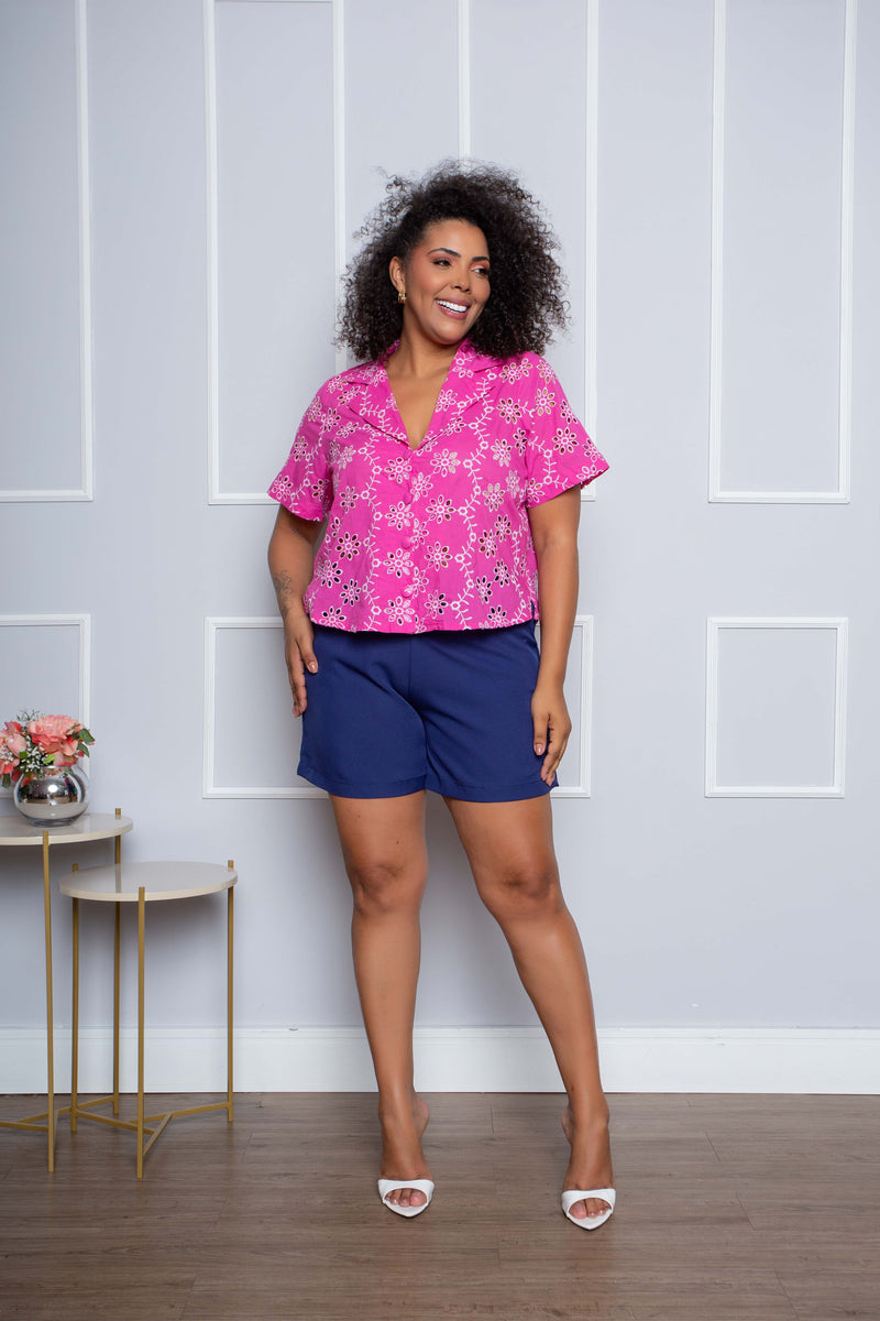 Camisa Cropped Laíse Plus Size Rosa