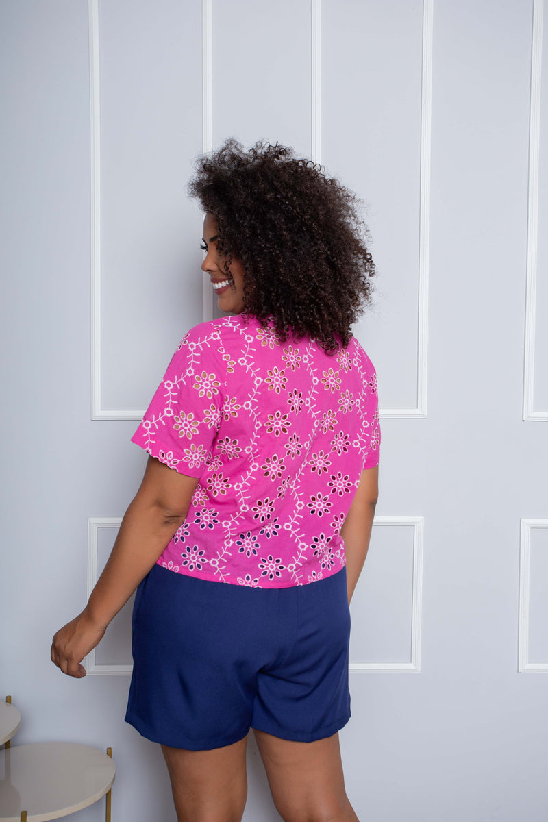Camisa Cropped Laíse Plus Size Rosa