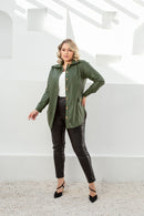 Camisa parka plus size verde em couro fake