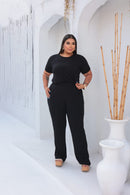 Conjunto Plus Size Preto com Blusa e Calça Pantalona – Tamanhos 44 ao 54