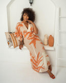 Vestido longo estampado em viscose que modela cintura