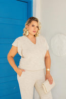 Conjunto plus size feminino de calça e blusa chic