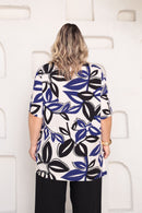 Camisa Plus Size Estampada Folhagem Azul e Preta – Moderna e Confortável