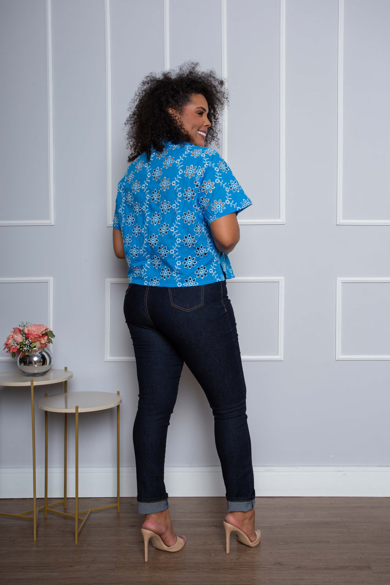 Camisa Cropped Laíse Plus size Azul Royal Claro