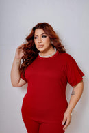 Conjunto Plus Size Vermelho com Blusa e Calça Reta – Tamanhos 44 ao 54