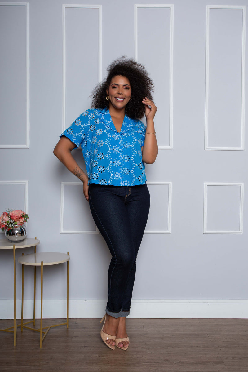 Camisa Cropped Laíse Plus size Azul Royal Claro