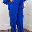 Calça Reta Feminino de Viscolinho Chic Plus Size Azul