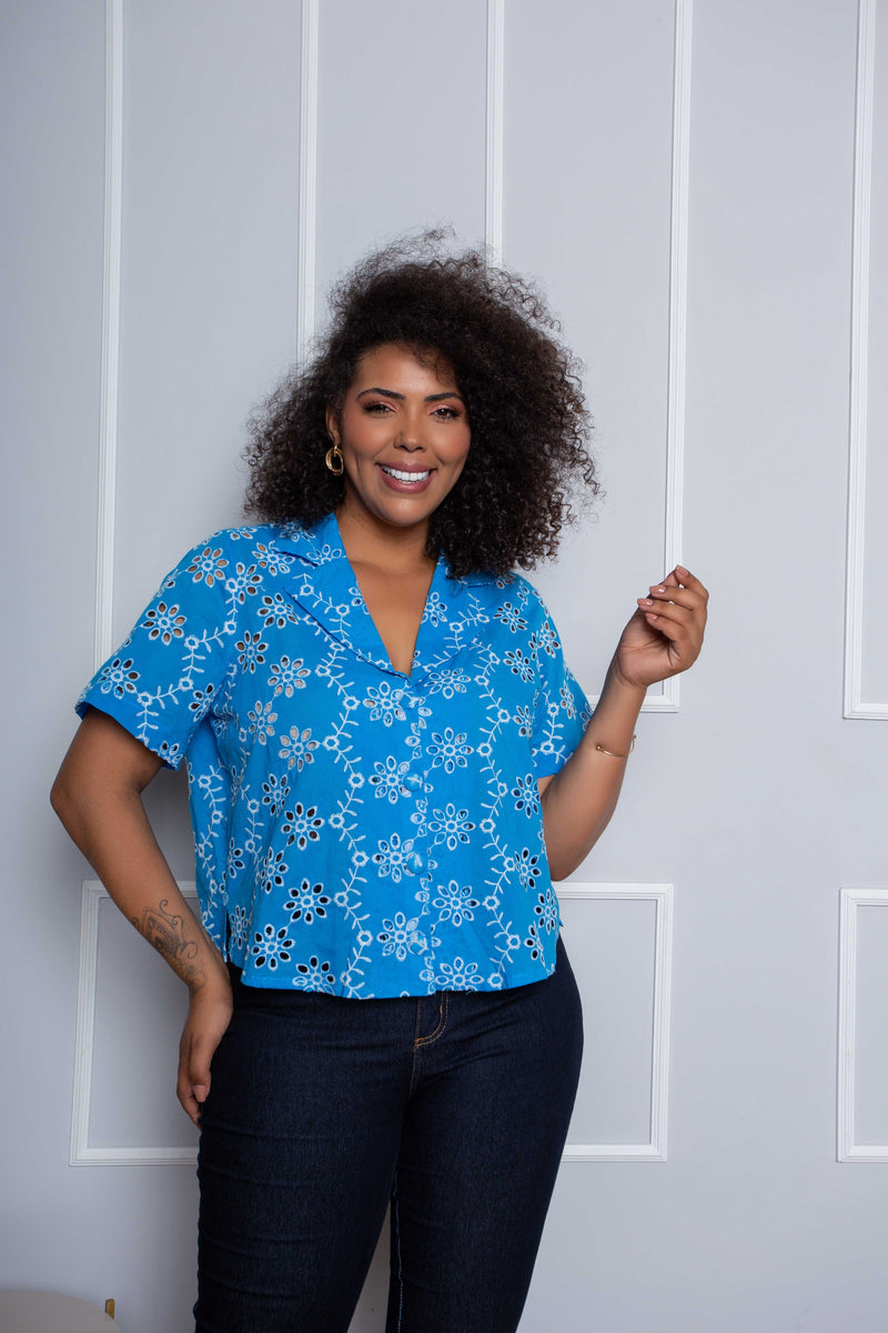 Camisa Cropped Laíse Plus size Azul Royal Claro