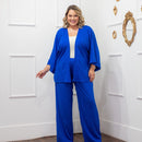 Conjunto Plus size Chic Calça e Kimono Azul elegante