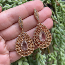 Brinco Gota Luxo com Pedra Cristal Champagne