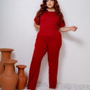 Conjunto Plus Size Vermelho com Blusa e Calça Reta – Tamanhos 44 ao 54