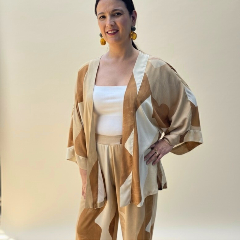 Conjunto Plus size Chic  Calça e Kimono Caramelo