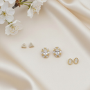 Kit de 3 Brincos Dourados com Zircônia – Elegância em Cada Detalhe