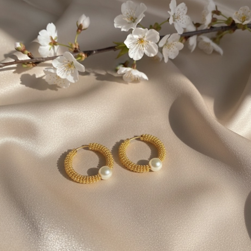 Brinco Argola Dourada com Pérola – Toque Clássico com Alma Moderna