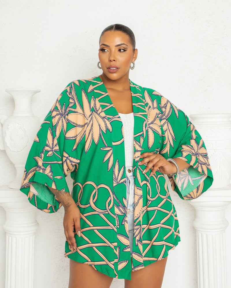 Cardigan/Kimono Plus Size Verde Larrisa