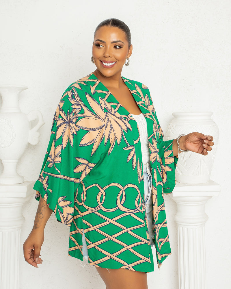 Cardigan/Kimono Plus Size Verde Larrisa