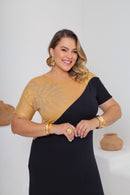 Vestido longo plus size em viscolycra com brilho