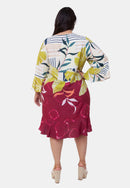 Vestido plus size curto em viscose estampado soltinho