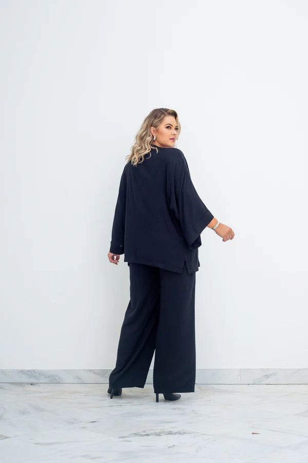 Cardigan Kimono Feminino de Viscolinho  Chic Preto