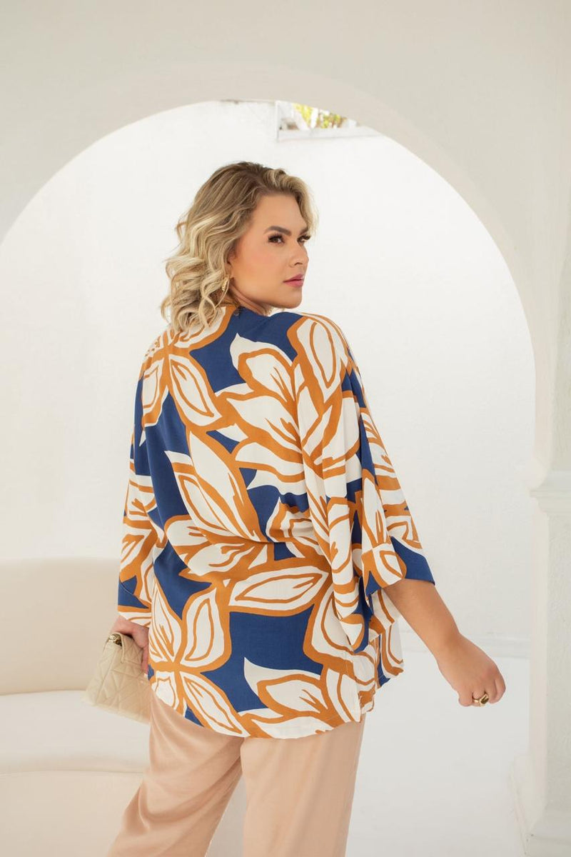 Cardigan/Kimono Plus Size Azul Marinho Olivia