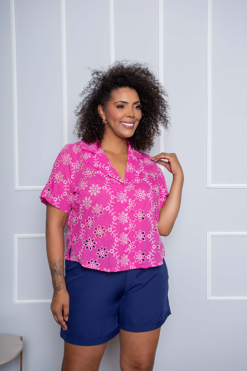 Camisa Cropped Laíse Plus Size Rosa