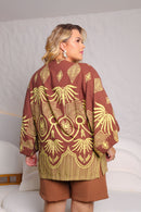 Kimono Estampado Marrom boho Plus Size em Viscose