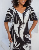 Vestido Preto e Branco Plus Size Chic aberto Andreza