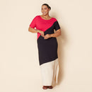 Vestido Longo de Malha Pink Plus Size Colorido