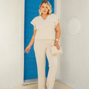 Conjunto plus size feminino de calça e blusa chic