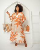 Vestido longo estampado em viscose que modela cintura