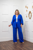 Conjunto Plus size Chic Calça e Kimono Azul elegante