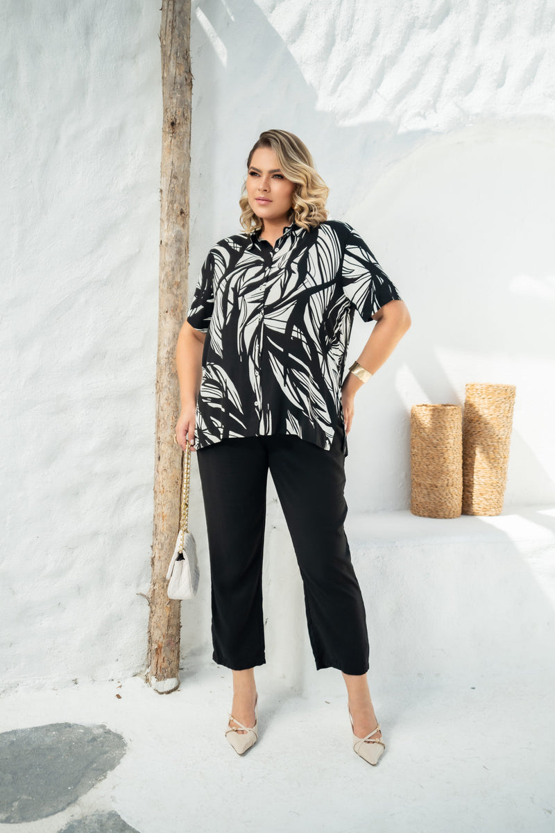 Camisão plus size preta e branca chic