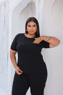 Conjunto Plus Size Preto com Blusa e Calça Pantalona – Tamanhos 44 ao 54