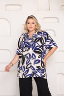 Camisa Plus Size Estampada Folhagem Azul e Preta – Moderna e Confortável