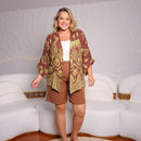 Kimono Estampado Marrom boho Plus Size em Viscose