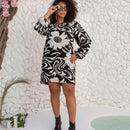 Vestido curto preto e branco plus size em viscose chic