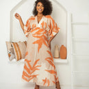 Vestido longo estampado em viscose que modela cintura