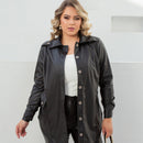 Camisa manga longa plus size preta em couro Sintético