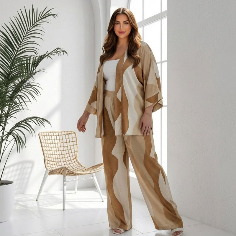 Conjunto Plus size Chic  Calça e Kimono Caramelo