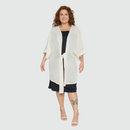 Kimono Longo Off-White Plus Size em Malha com Cinto