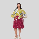 Vestido plus size curto em viscose estampado soltinho